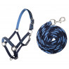 Set de licol et longe 180cm mousqueton HKM Stars - Bleu foncé / bleu clair