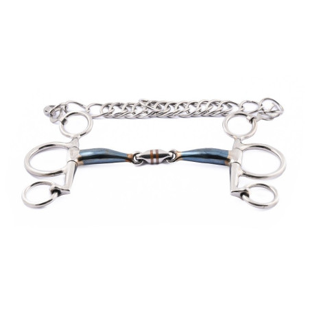 Pelham bit Jump'In kleine takken dubbele breuk blauw staal