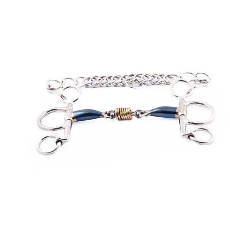 Pelham bit Jump'In kleine takken dubbel gebroken blauw staal en koper