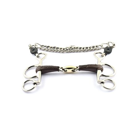 Pelham Mors Jump'In kleine takken dubbel gebroken bedekt met leer