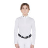 Polo de concours fille anti-UV cintré manches longues avec fermeture éclair Anahid Equestro - Blanc