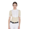 Polo ajusté en coton plissé manches courtes femme Equestro - Beige