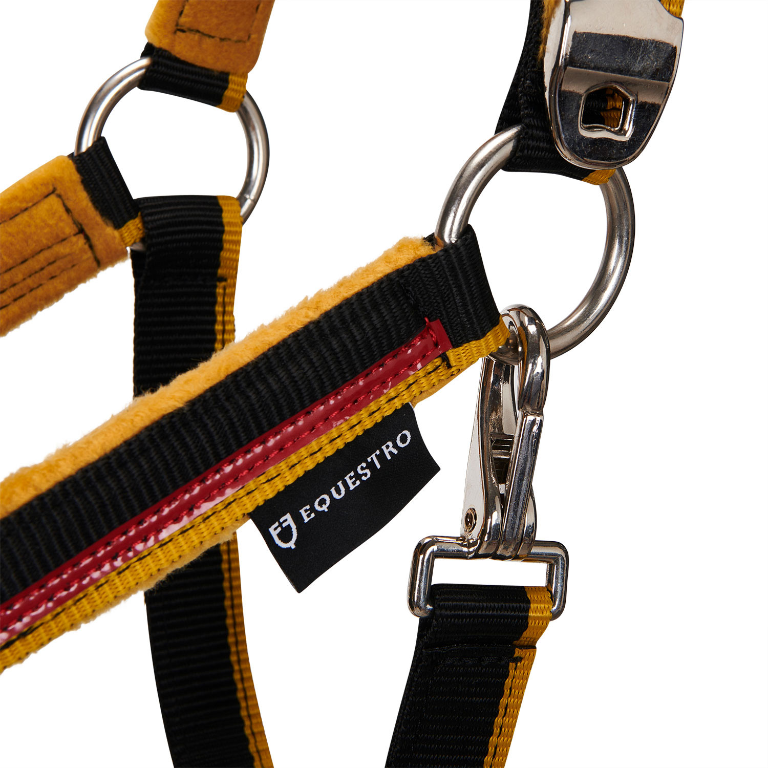 Nylon halster met lijn Red Trim Equestro Zwart / rood / geel