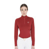 Base layer ajusté manches longues femme en tissu technique Equestro - Bordeaux / blanc