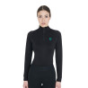 Base layer ajusté manches longues femme en tissu technique Equestro - Noir / émeraude