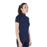 Base layer ajusté manches courtes femme en tissu technique Equestro - Marine / rouge