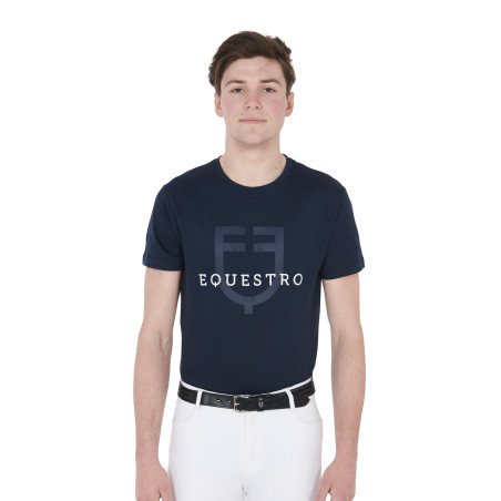 Slimfit T-shirt met logo op de borst heren Equestro