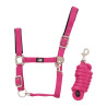 Licol en Nylon avec Renfort en Cuir et Longe Tressée Supreme - Fuchsia