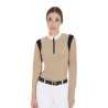 Wedstrijdpolo Dames Lange Mouwen in Technische Stof Equestro - Beige