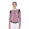 Polo de concours Femme Manches Longues en Tissu Technique Equestro - Rose