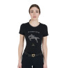 T-shirt femme slim fit saut d'obstacles avec strass Equestro - Noir