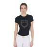 T-shirt femme slim fit rose avec strass Equestro - Noir