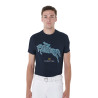 Heren T-shirt van katoen Equestro slim fit met Jump-print - Marine