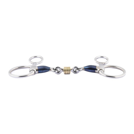 Mors baucher Jump'In double brisure Blue Steel avec anneaux en cuivre