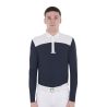 Polo de concours Homme Manches Longues avec Boutons Equestro - Blanc / marine