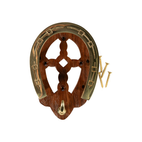 Porte-brides fer à cheval HKM en bois et laiton