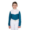 Camisa de concurso para niña de manga larga con cremallera y malla Equestro - Koraalblauw