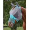 Weatherbeeta ComFiTec Deluxe Mesh vliegenmasker met oren en franjes - Grijs / turquoise