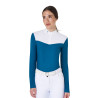 Polo de concours Femme Manches Longues en Tissu Technique et Mesh Equestro - Bleu corail