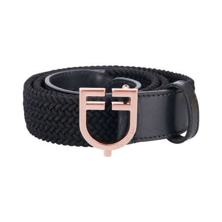 Equestro leren elastische riem met roségoudkleurige gesp en logo