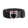 Equestro leren elastische riem met roségoudkleurige gesp en logo - Zwart