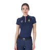 Dames trainingspolo Equestro x FISE met rits Italiaanse vlag korte mouwen - Marineblazer
