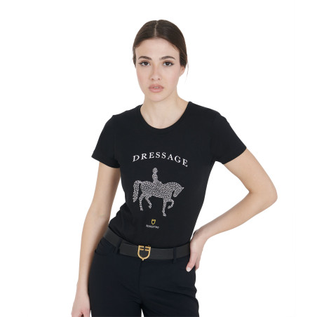 Dames T-shirt Equestro slim fit dressuur met strass korte mouwen