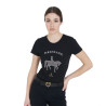Dames T-shirt Equestro slim fit dressuur met strass korte mouwen - Zwart