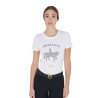 Dames T-shirt Equestro slim fit dressuur met strass korte mouwen - Wit