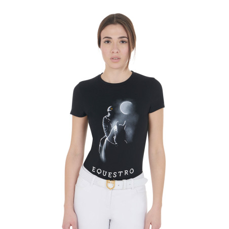 T-shirt femme Equestro coupe slim imprimé Moonlight manches courtes