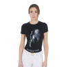 Dames-T-shirt Equestro slim-fit met Moonlight-print, korte mouwen - Zwart