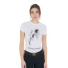 T-shirt femme Equestro coupe slim imprimé Moonlight manches courtes - Blanc