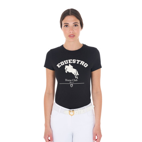 T-shirt femme Equestro Jumping Horse Club coton manches courtes