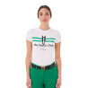 T-shirt femme Equestro Stripe Horse Club coton manches courtes - Blanc