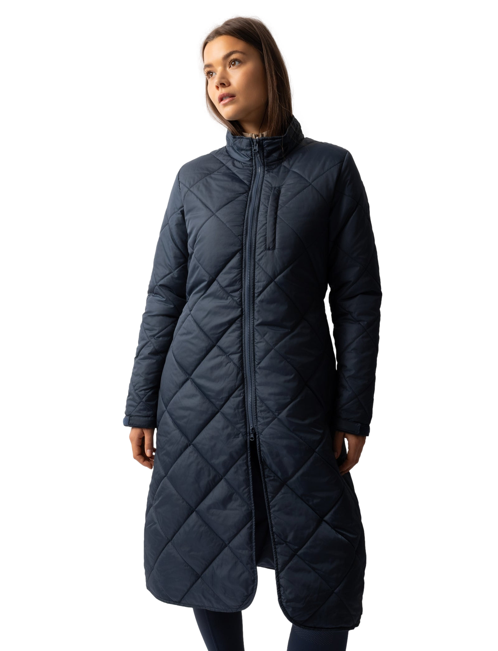 Lange onderjas voor de waterdichte jas Horze Hazel Marine titaan Marineblauw