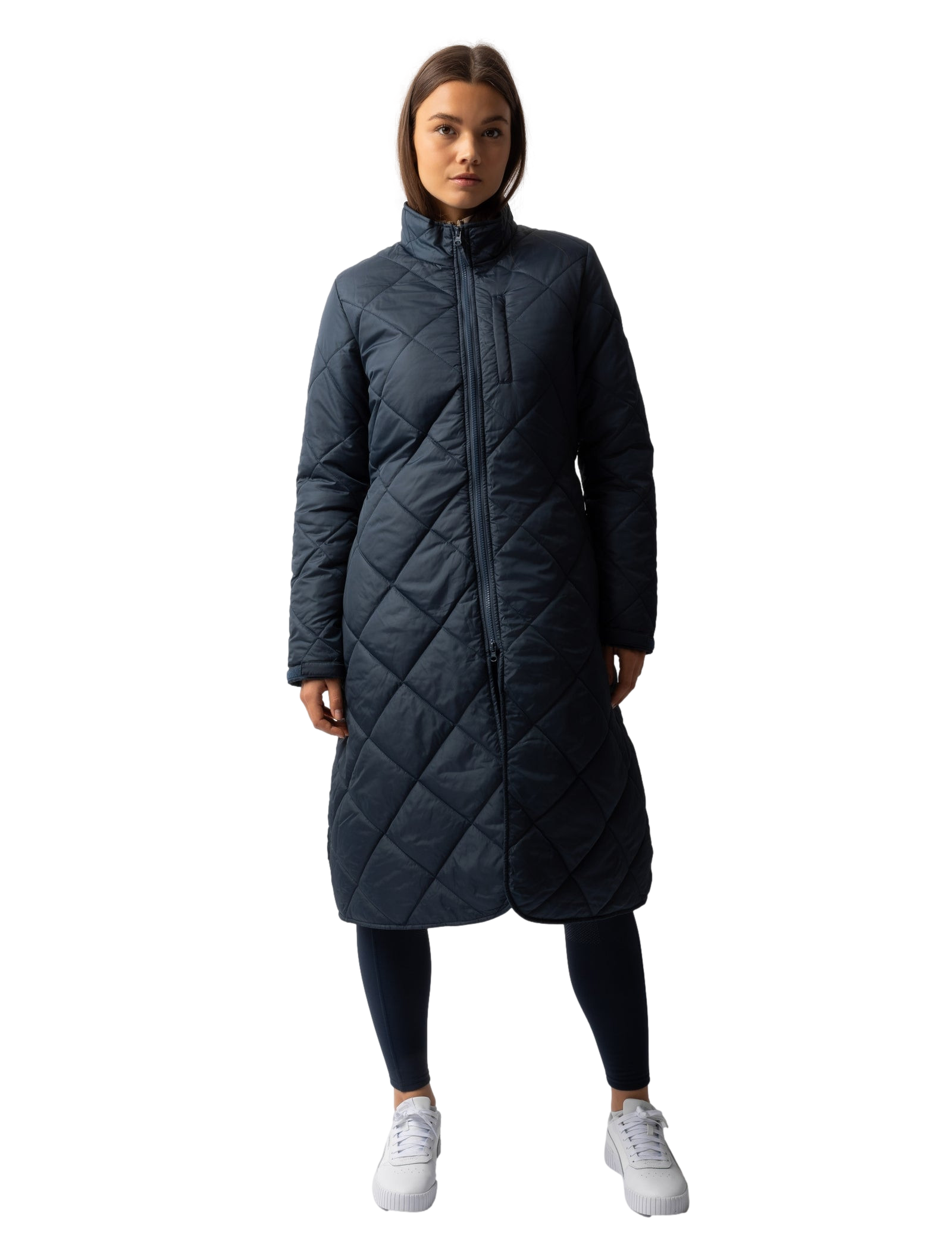 Lange onderjas voor de waterdichte jas Horze Hazel Marine titaan Marineblauw