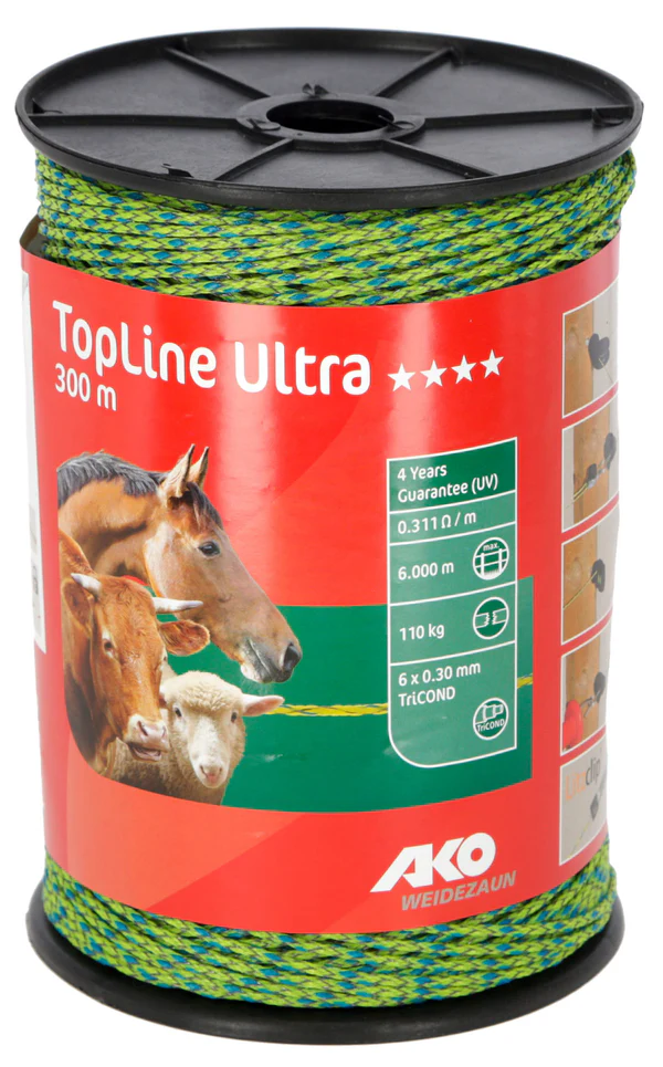 Fil de clôture TopLine Ultra AKO Jaune fluo / bleu Fil de clôture TopLine Ultra AKO Jaune fluo / bleu