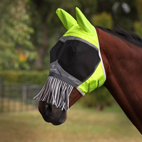 Masque anti-mouches Hi-Viz Shires FlyGuard Pro Fine Mesh avec oreilles, nez et franges