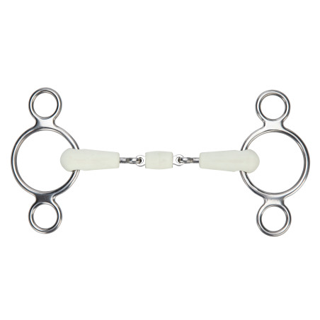 Shires EquiKind Softie dubbelgebroken kneveltrens met twee ringen