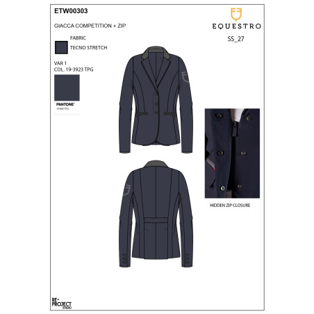 Veste de concours Equestro femme zippée et boutonnée