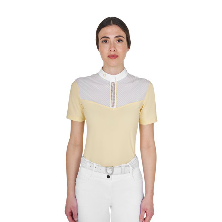 Polo de concours Equestro femme coupe slim avec empiècements en tissu effet soie