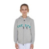 Kinderhoodie met rits en badstof-effect opschrift - Licht gemêleerd grijs / ultramarijn groen