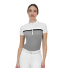 Polo de concours femme Equestro Ridertechnology en tissu perforé - Blanc / oiseau moqueur
