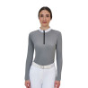 Polo de concours femme Equestro Ridertechnology à manches longues avec zip - Oiseau moqueur