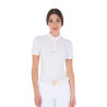 Polo de concours femme coupe slim en tissu perforé avec zip Equestro - Blanc / honeysuckle