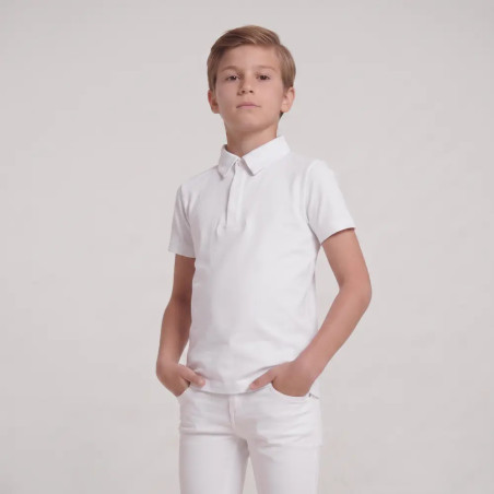 Wedstrijdshirt jongens klassiek korte mouw wit maat 160 kinderen