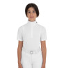 Polo de concours fille à manches courtes avec inserts en mesh Equestro - Blanc