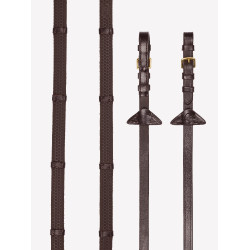 Rênes en caoutchouc souple avec arrêtoirs LeMieux Havane / laiton Marron