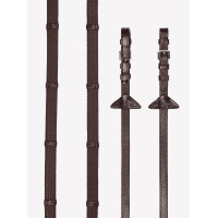 Rênes en caoutchouc souple avec arrêtoirs LeMieux Havane / argent ancien modèle