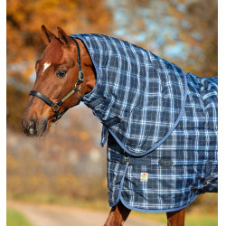 Couvre-cou Horseware 150g pour couverture de Box Rhino Original Marine à carreaux / indigo